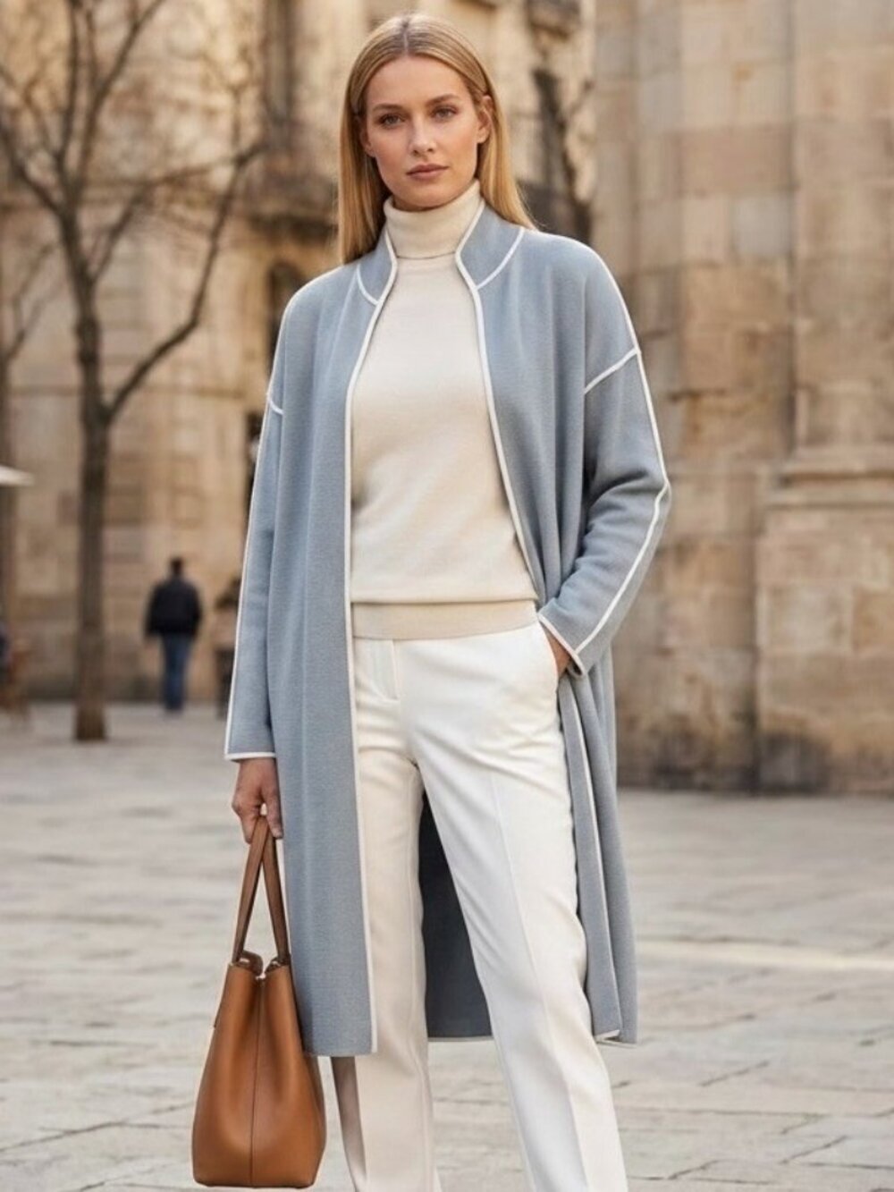 NWOT Marla Wynne Gray Long Duster Cardigan Mock Neck Sweater